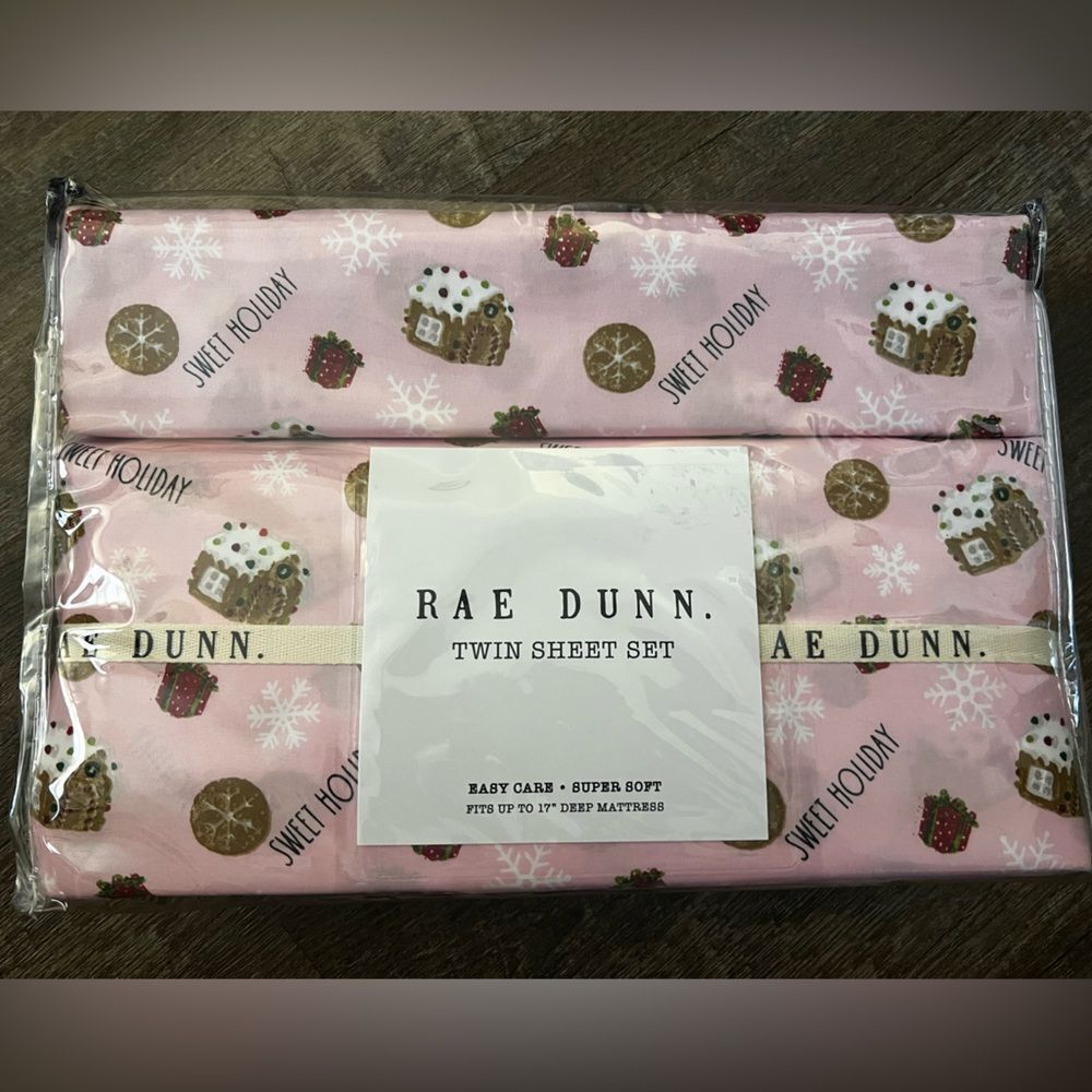 Rae Dunn Sweet Holiday Pink Twin Sheet Set